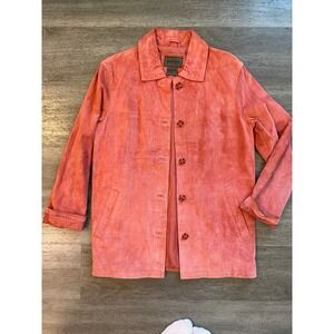 Brandon Thomas Suede Leather Coral Blazer Jacket Women Size M Button Front